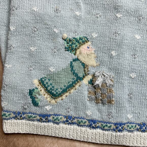 Vintage 90s Marisa Christina Christmas Collection Santa Claus Patchwork Sweater - Picture 8 of 9